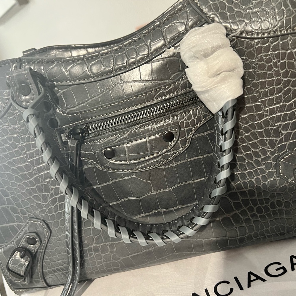 Dark Grey, elegant Small Satchel with top handle and shoulder strap.